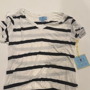 CeCe Black and White Striped Short Sleeve Tee